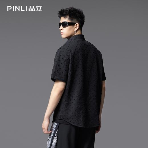 PINLI品立春夏新款立体剪花短袖衬衫男士潮牌上衣B252113038 商品图2
