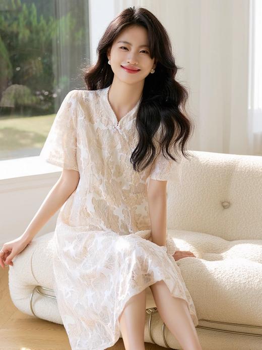 奢姿2025年夏装新款大码女装气质蕾丝旗袍连衣裙胖妹妹复古裙子9932852943 商品图1