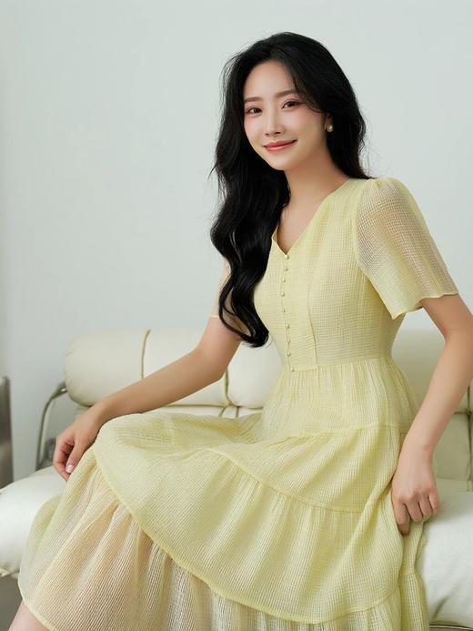 奢姿2025年夏装新款大码女装气质V领裙子胖妹妹钉珠装饰连衣裙3232802883 商品图1