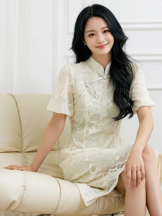 奢姿2025年夏装新款大码女装气质蕾丝旗袍连衣裙胖妹妹复古裙子9932852943 商品图3