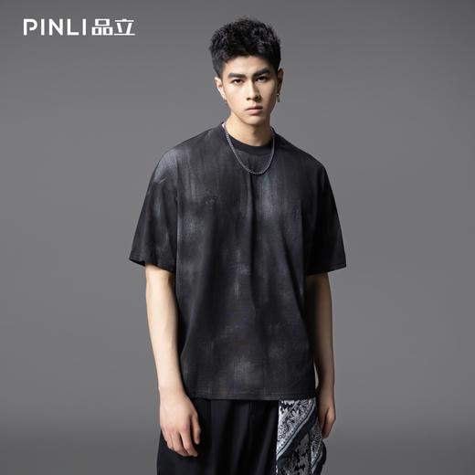 PINLI品立2025夏季新款晕染印花短袖T恤男士个性宽松百搭潮牌上衣B252111043 商品图4