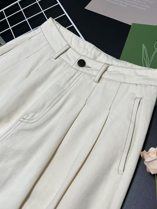 【春上新】5078米色宽边慵懒风宽松大裤腿阔腿裤-喜出 商品图3