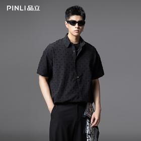 PINLI品立春夏新款立体剪花短袖衬衫男士潮牌上衣B252113038