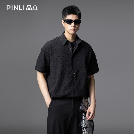 PINLI品立春夏新款立体剪花短袖衬衫男士潮牌上衣B252113038 商品图0