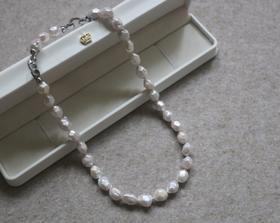 年少不知珍珠美 哈！天然淡水 不规则 9-11mm 有棱角的 有核钻巴 项链