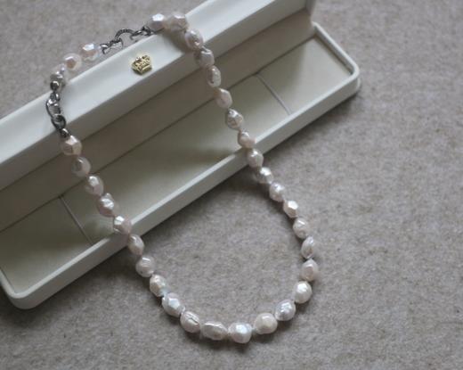 年少不知珍珠美 哈！天然淡水 不规则 9-11mm 有棱角的 有核钻巴 项链 商品图0