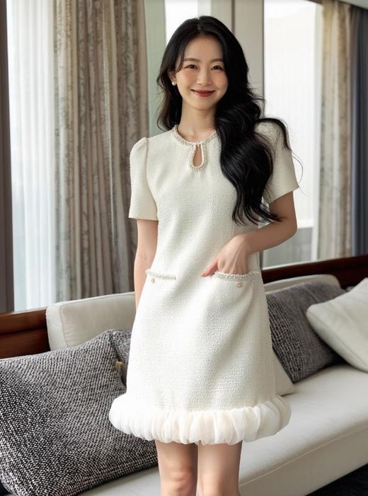 [奢姿轻奢系列]大码女装2025夏季镂空裙子胖妹妹时尚小香风连衣裙8942890073【1】 商品图3