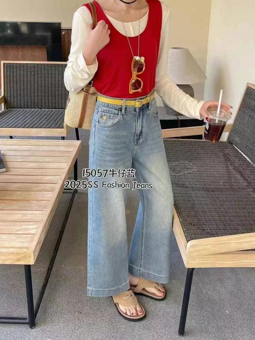 百搭显瘦～【春上新】2025韩版高腰显瘦宽松牛仔裤女九分直筒裤8009/15057（不含腰带） -喜出 商品图5