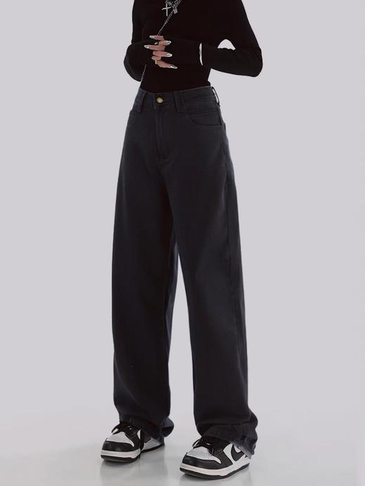 高弹款【春上新】6016黑色百搭弹力阔腿牛仔直筒裤-喜出 商品图1