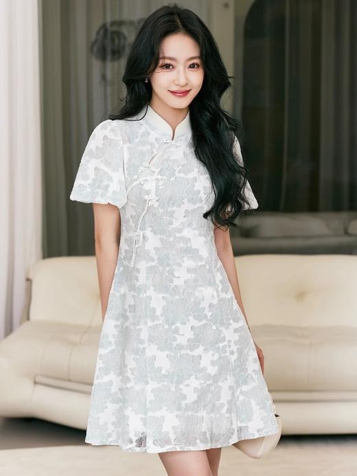 奢姿2025年夏装新款大码女装气质蕾丝旗袍连衣裙胖妹妹复古裙子9932852943 商品图4