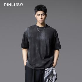 PINLI品立2025夏季新款晕染印花短袖T恤男士个性宽松百搭潮牌上衣B252111043