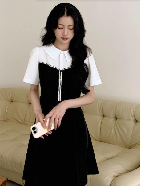 奢姿2025年夏装新款大码女装气质翻领拼接连衣裙胖妹妹时尚裙子9932825562 商品图4