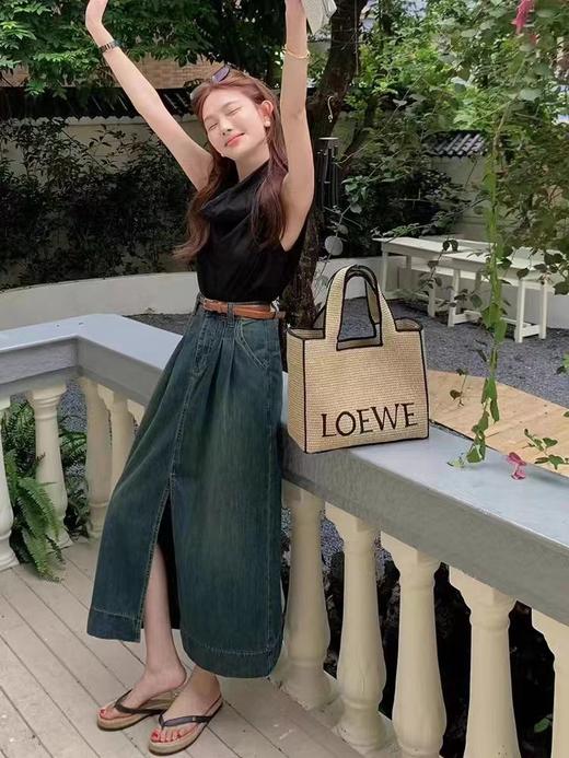 4.2特 爆款特卖～531褶皱设计高腰前开叉牛仔裙女中长裙半身裙-喜出 商品图3