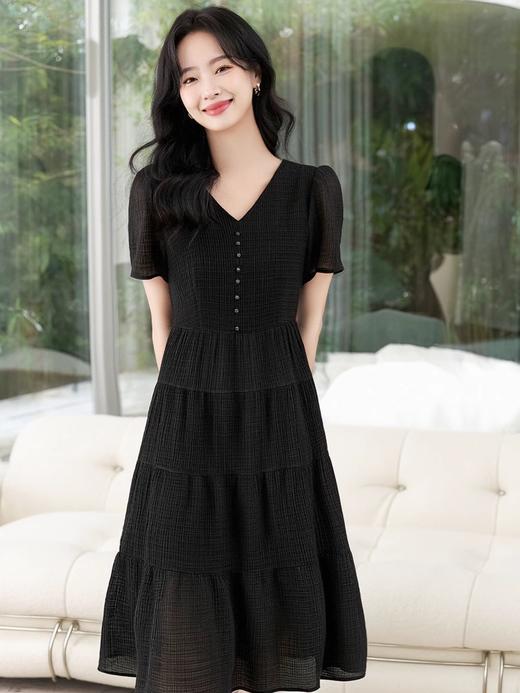 奢姿2025年夏装新款大码女装气质V领裙子胖妹妹钉珠装饰连衣裙3232802883 商品图2