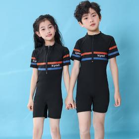 【迎接夏日，尽享水上乐趣！】儿童连体短袖平角泳衣 小中大童男女童亲子泳装 韩版兄妹速干训练服-QQ