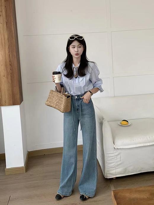 爆款女神裤～【春上新】8007筒喇裤宽松下摆鱼尾裤拖地牛仔裤-喜出 商品图3