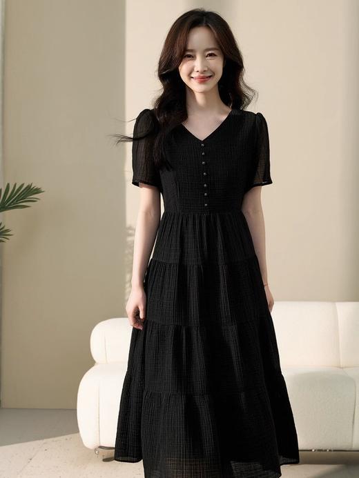 奢姿2025年夏装新款大码女装气质V领裙子胖妹妹钉珠装饰连衣裙3232802883 商品图3