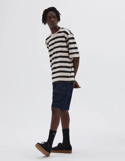 MHL 男士黑色条纹有机棉麻短袖T恤 商品图2