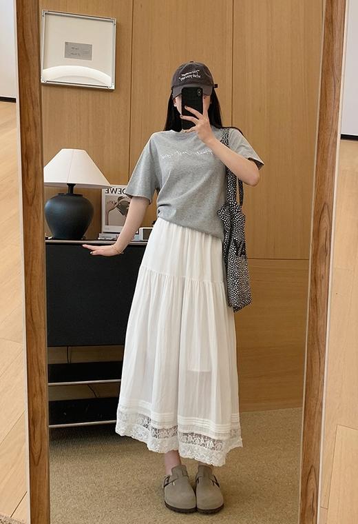 春新品松紧腰茉莉花镂空棉半裙 商品图2