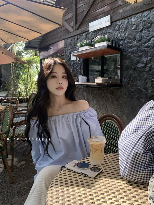 Read Nameless /蓝色系带衬衫可露肩+氧气裤奶白色 2025/3/17 商品图3