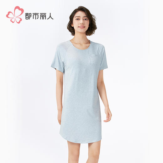 都市丽人生活家居女士正价棉质短袖裙薄针织罗纹色纱短袖类LHH6D8 商品图1