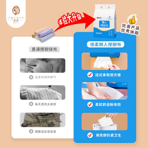 【用完即丢，擦脚新模式】一次性擦脚巾 懒人抹布 吸水擦脚布 干湿两用加厚悬挂式擦脚纸-QQ 商品图2