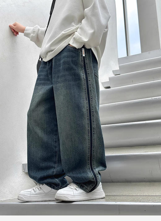 儿童秋装牛仔裤男童裤子韩版运动风时髦阔腿裤男孩长裤洋气潮120-170cm 商品图3