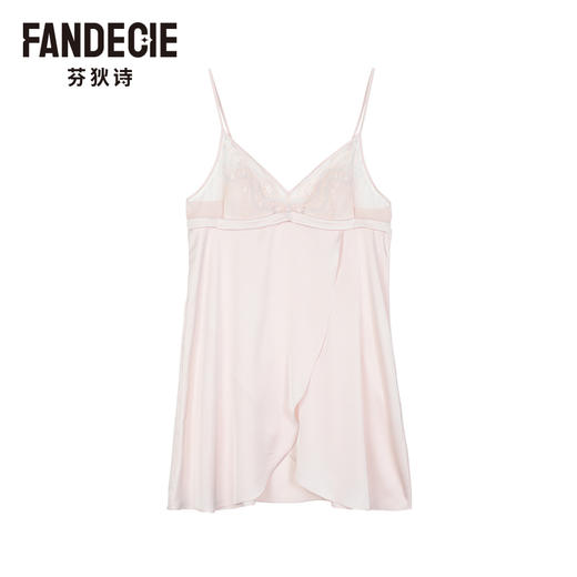 2F【Fandecie芬狄诗】色丁系列杏色刺绣V领女士性感带杯家居裙 商品图1