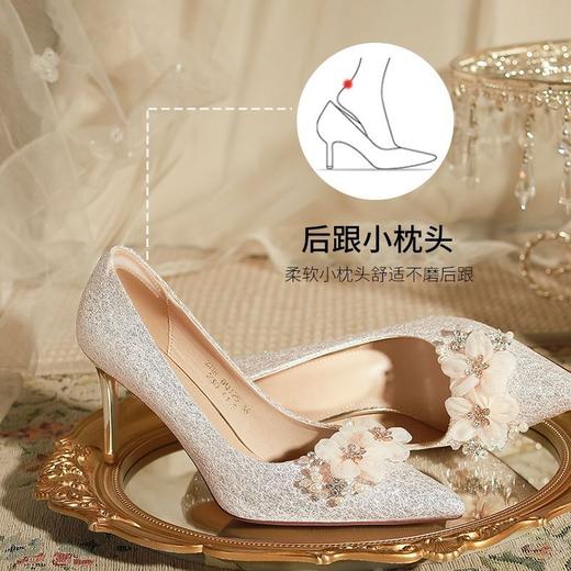 ZHR则则香槟色结婚婚鞋2025新款水晶鞋结婚新娘花朵新中式高跟鞋 商品图5