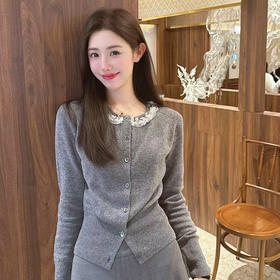 HERLIAN 2025年春季手工立体花女士蕾丝拼接针织开衫