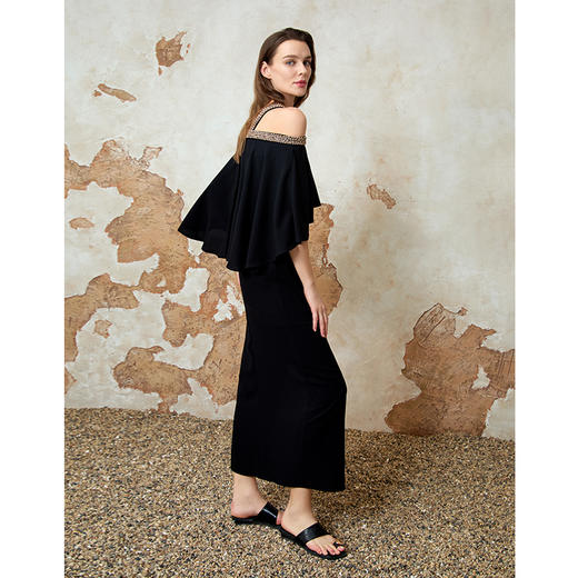 EITIE爱特爱2025夏季新款优雅法式精致露肩黑色礼服连衣裙8277901 商品图2
