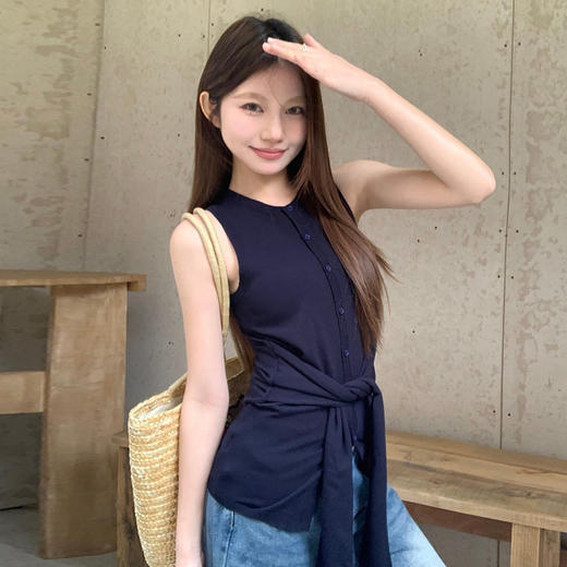 西遇针织背心马甲女2025年春夏新款宝蓝色系带高知穿搭无袖上衣SS150281 商品图2