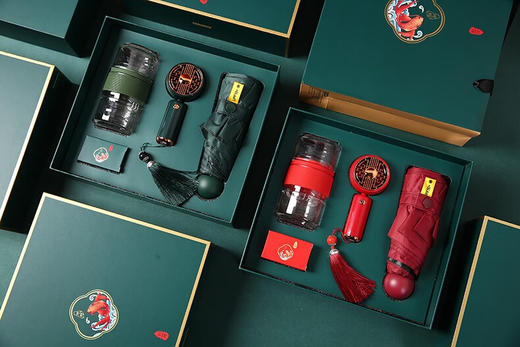 豹牌BP-T8 避暑三装国潮套装 国潮手持小风扇*1+五折八骨晴雨伞*1+高硼硅玻璃旅行茶具*1 商品图2