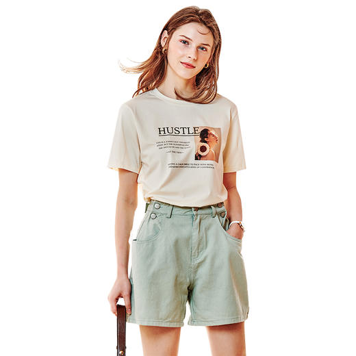 欧芮儿圆领印花短袖T恤女2021新款夏宽松网红半袖ins超火白色上衣 商品图3