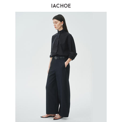 棉仓3621504009-IACHOE小翻领黑衬衫 商品图3