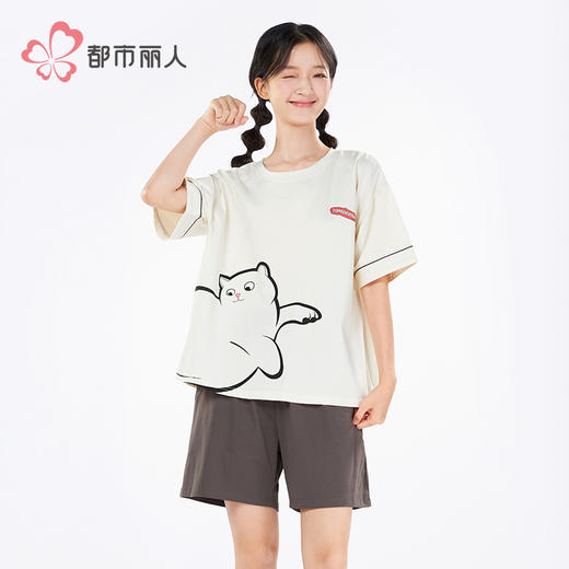 都市丽人舒适外出女士棉质短袖套装薄32支纯棉单面短袖类LHH2F7 商品图1