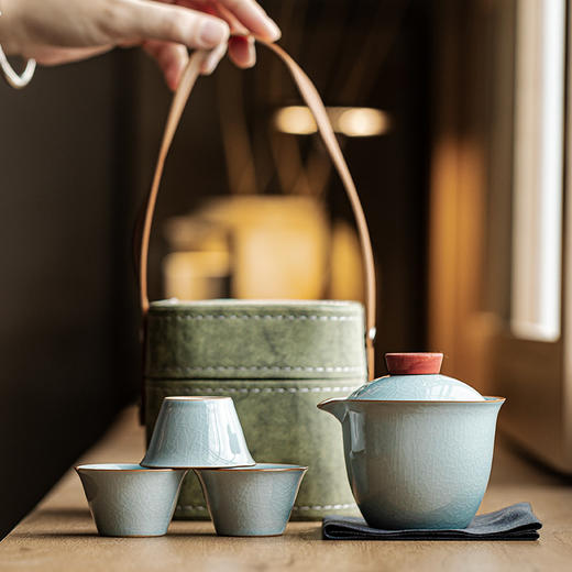 「一壶三杯！精美礼盒装」木言福蕴旅行茶具 陶瓷中式便携式户外商务快客套装餐饮用具 商品图0