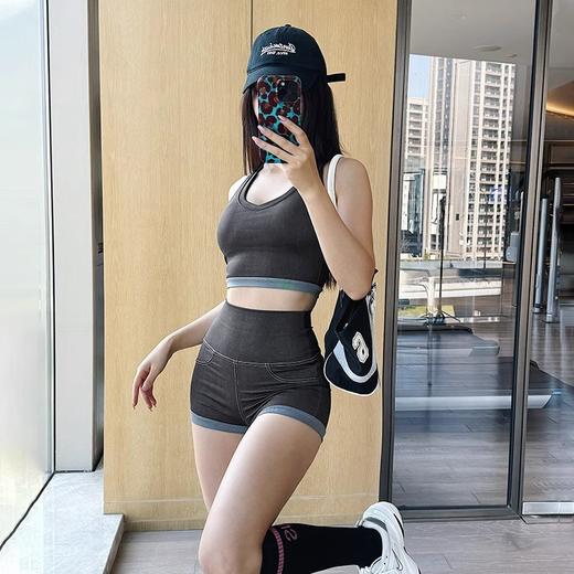 跃牌【禅语梵心】仿牛仔运动内衣女跑步美背普拉提文胸健身bra背心瑜伽服WX4043 商品图0