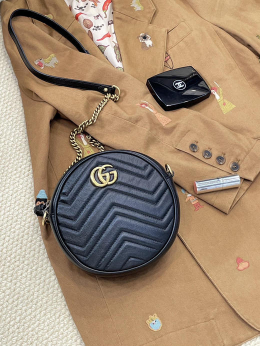 Gucci 黑色 牛皮 双G 圆饼包 商品图0