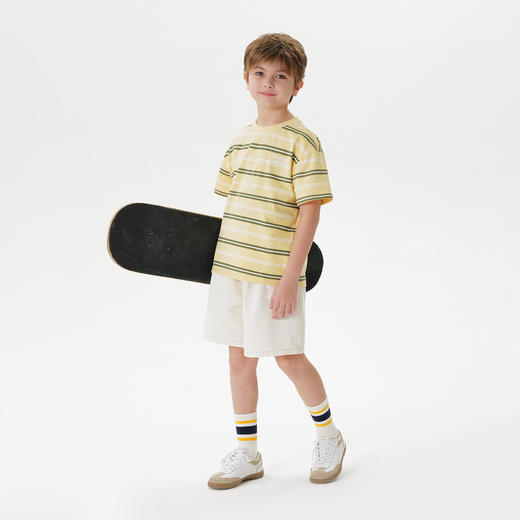 马克珍妮男童美式休闲条纹短袖T恤 儿童上衣2025年春夏新款550626 商品图2