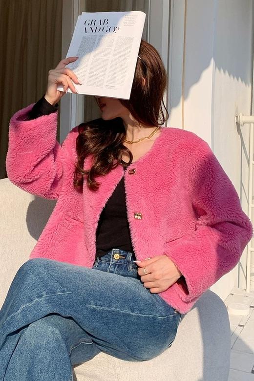 Le Malene 粉色短款毛绒外套 19696 商品图1