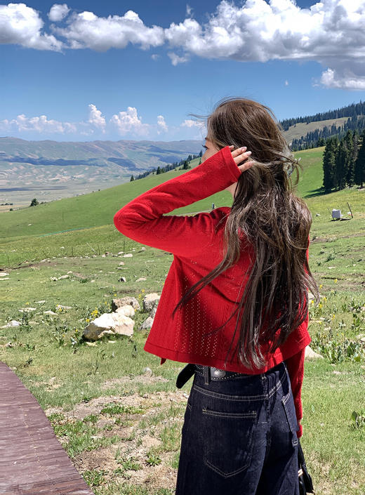 【GZ】无忧购简约镂空百搭针织开衫+百搭吊带背心+高腰直筒宽松百搭牛仔裤套装(配腰带)  6653-5（截单后7天发货) 商品图4