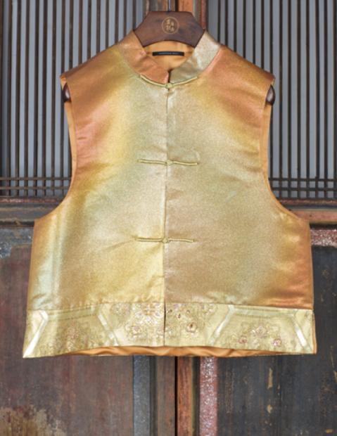 盛唐牡丹| 西阵织限量对襟马甲-橙黄 商品图0