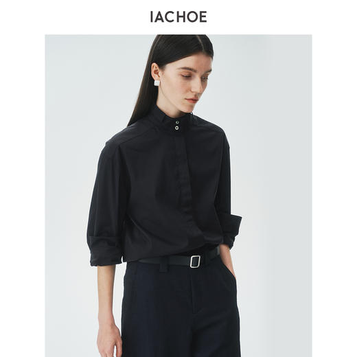 棉仓3621504009-IACHOE小翻领黑衬衫 商品图2
