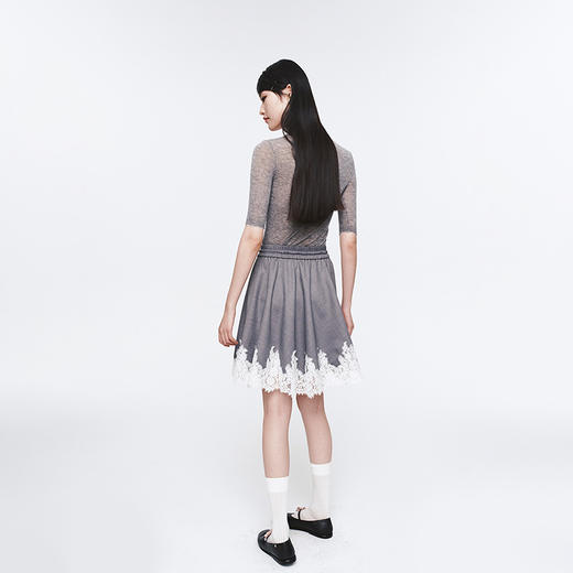 Herlian2025年蕾丝拼接松紧腰伞裙女士花边下摆中长款半裙 商品图2
