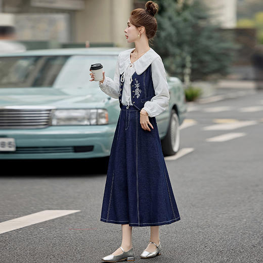 显瘦今年流行时尚套装女小个子长袖衬衣马甲半身裙三件套YM9951A 商品图3