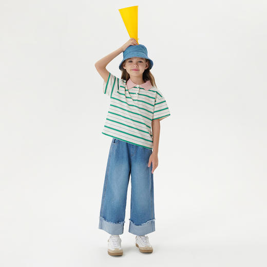 马克珍妮女童元气条纹短袖polo衫 儿童运动T恤2025夏装新款550691 商品图2