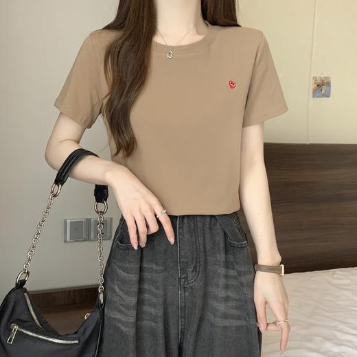 【79元/2件】设计感凉感棉短袖T恤 夏季女2025新款韩版爱心刺绣百搭纯色圆领上衣 商品图1