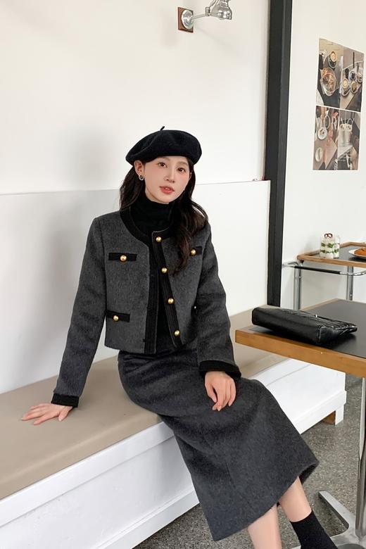 ELLA JADE 深灰色小香风羽绒外套半裙套装 19701 商品图3