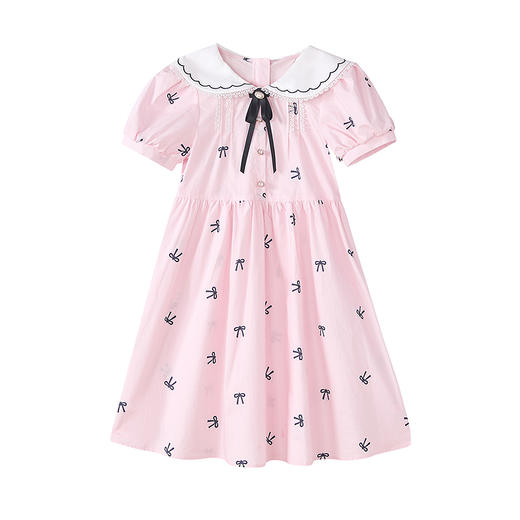 笛莎Deesha 童装女童连衣裙2025夏新款女童翻领蝴蝶结印花连衣裙 商品图4